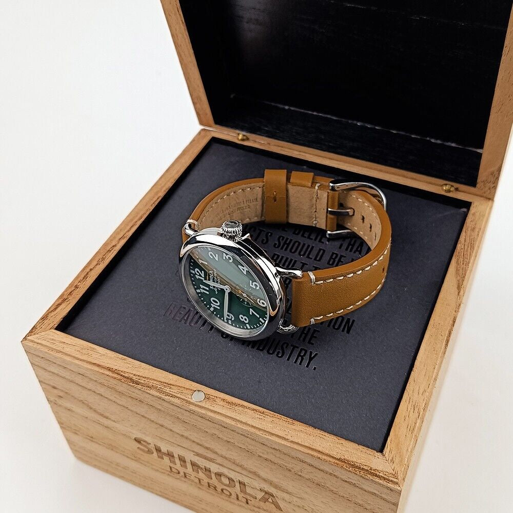 NEW Shinola Mens Watch the Runwell 41Mm Green Dial with Tan Leather Strap