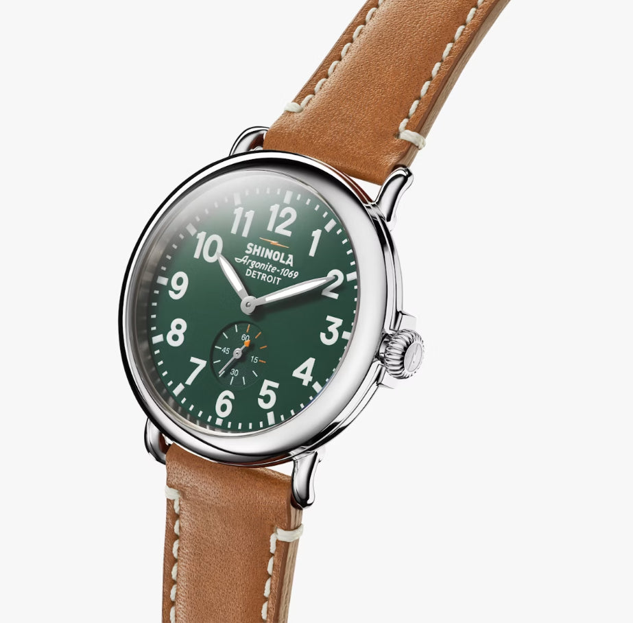 NEW Shinola Mens Watch the Runwell 41Mm Green Dial with Tan Leather Strap