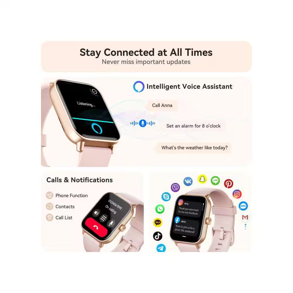 1.8 In. Smart Watch for Women Android and Iphone with Bluetooth Call (Answer/Make), Alexa Built-In Heart Rate, Pink