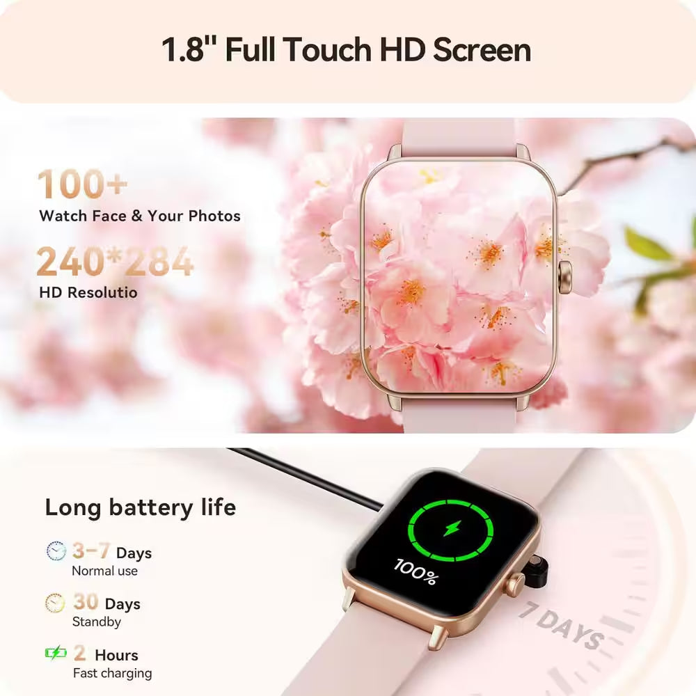 1.8 In. Smart Watch for Women Android and Iphone with Bluetooth Call (Answer/Make), Alexa Built-In Heart Rate, Pink