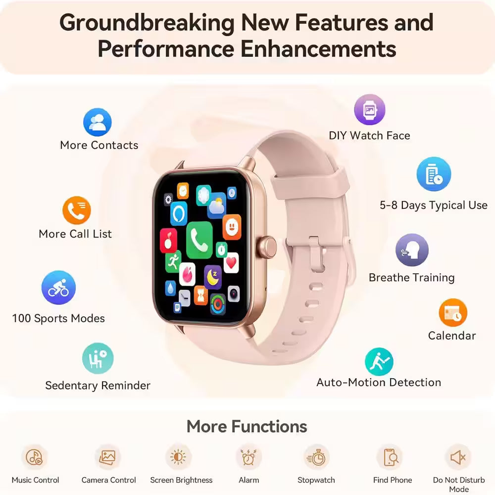 1.8 In. Smart Watch for Women Android and Iphone with Bluetooth Call (Answer/Make), Alexa Built-In Heart Rate, Pink