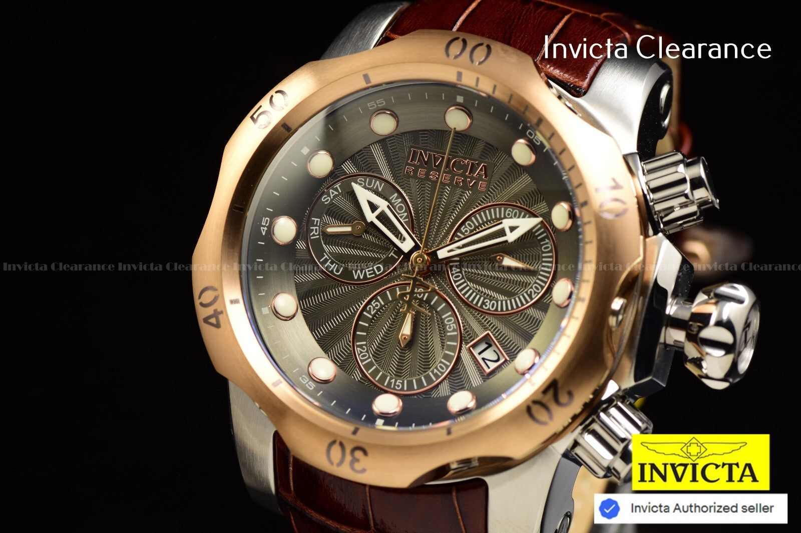 Invicta Men'S 54Mm Reserve VENOM Elegant SWISS Chronograph Brown Leather Watch