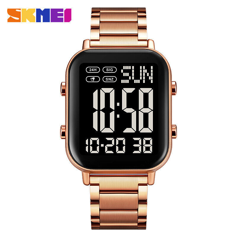 SKMEI Men Watch Rectangle Digital Wristwatch Full Steel Electronic Digital Watch
