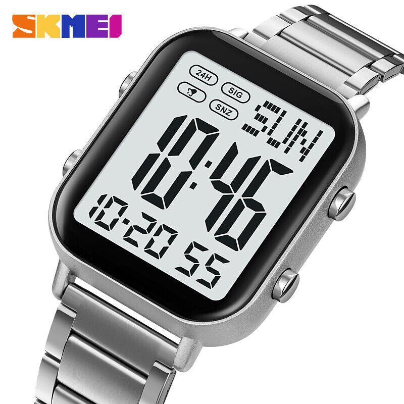 SKMEI Men Watch Rectangle Digital Wristwatch Full Steel Electronic Digital Watch
