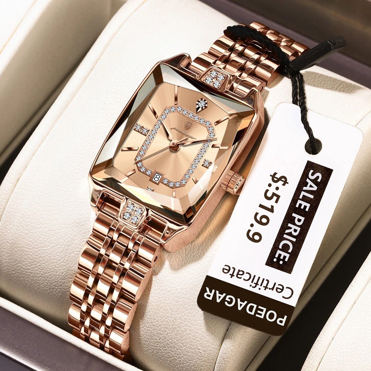 New Elegant Women'S Waterproof Stainless Steel Quartz Watch with Date Display