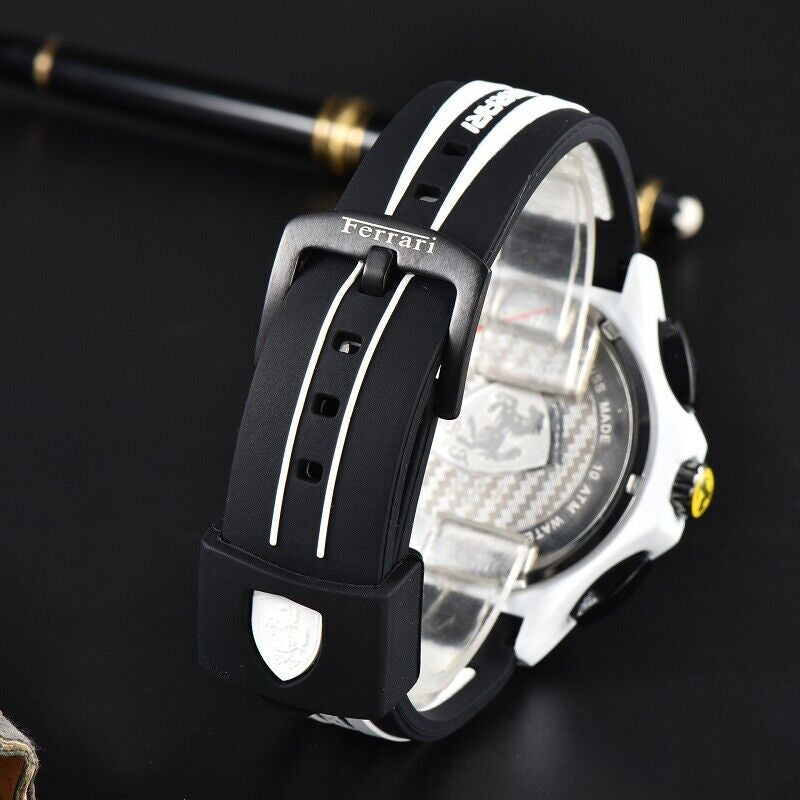 New Men'S Watch Formula Scuderia Ferrari 44Mm Chronograph Silicone Wristwatch