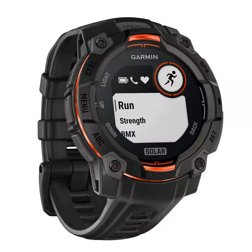 Instinct 3 45 Mm Solar GPS Smartwatch Black with Black Silicone Band 1.77 X .58 In.