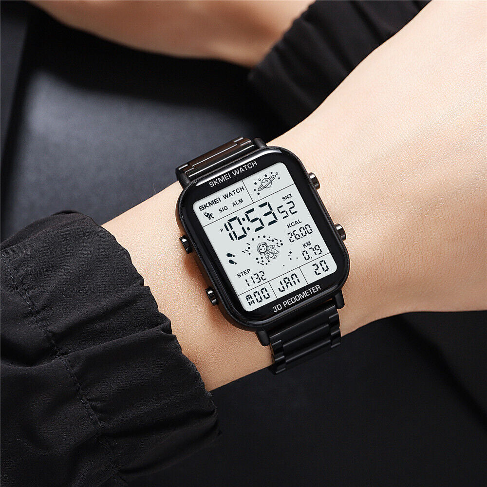 SKMEI Men Watch Rectangle Digital Wristwatch Full Steel Electronic Digital Watch