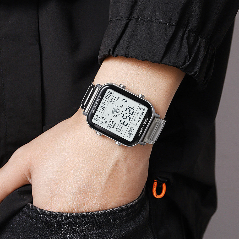 SKMEI Men Watch Rectangle Digital Wristwatch Full Steel Electronic Digital Watch