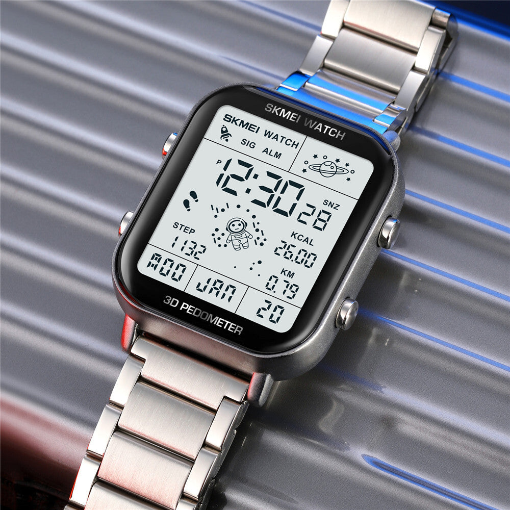 SKMEI Men Watch Rectangle Digital Wristwatch Full Steel Electronic Digital Watch