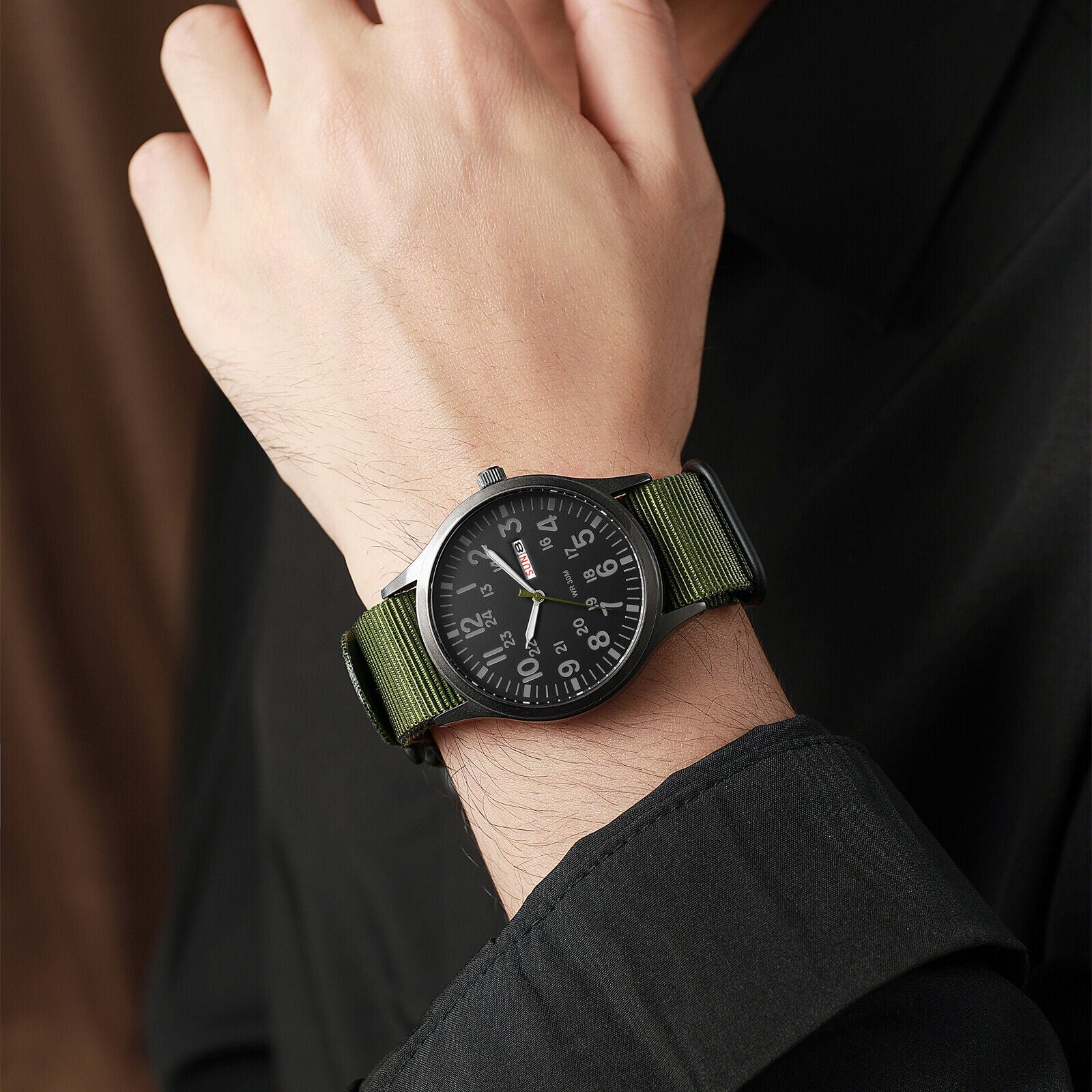 Men'S Tactical Military Nylon Band Quartz Date Wrist Watch Luminous 24-Hour Dial