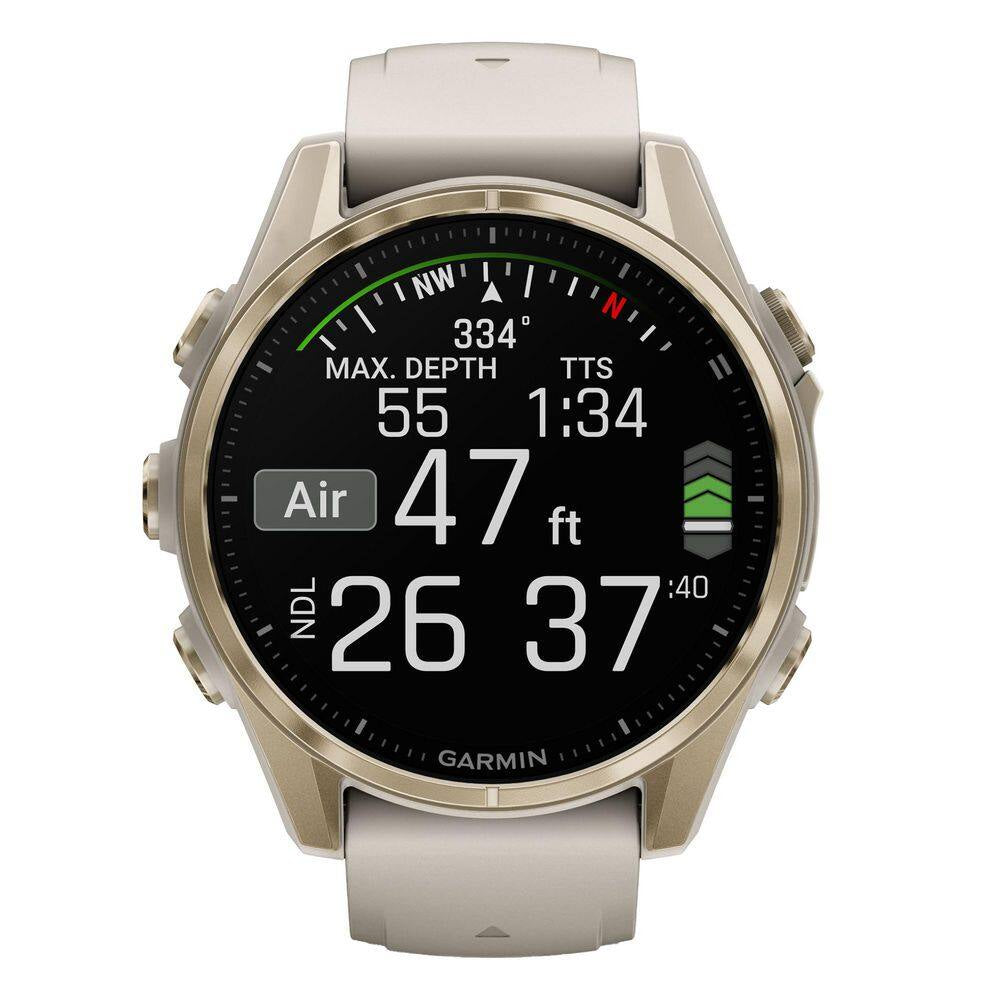 Fenix 8 AMOLED Multisport 43-Mm GPS Watch with Silicone Band 1.69 X .54 in Sapphire Lens, Soft Gold and Fog Gray