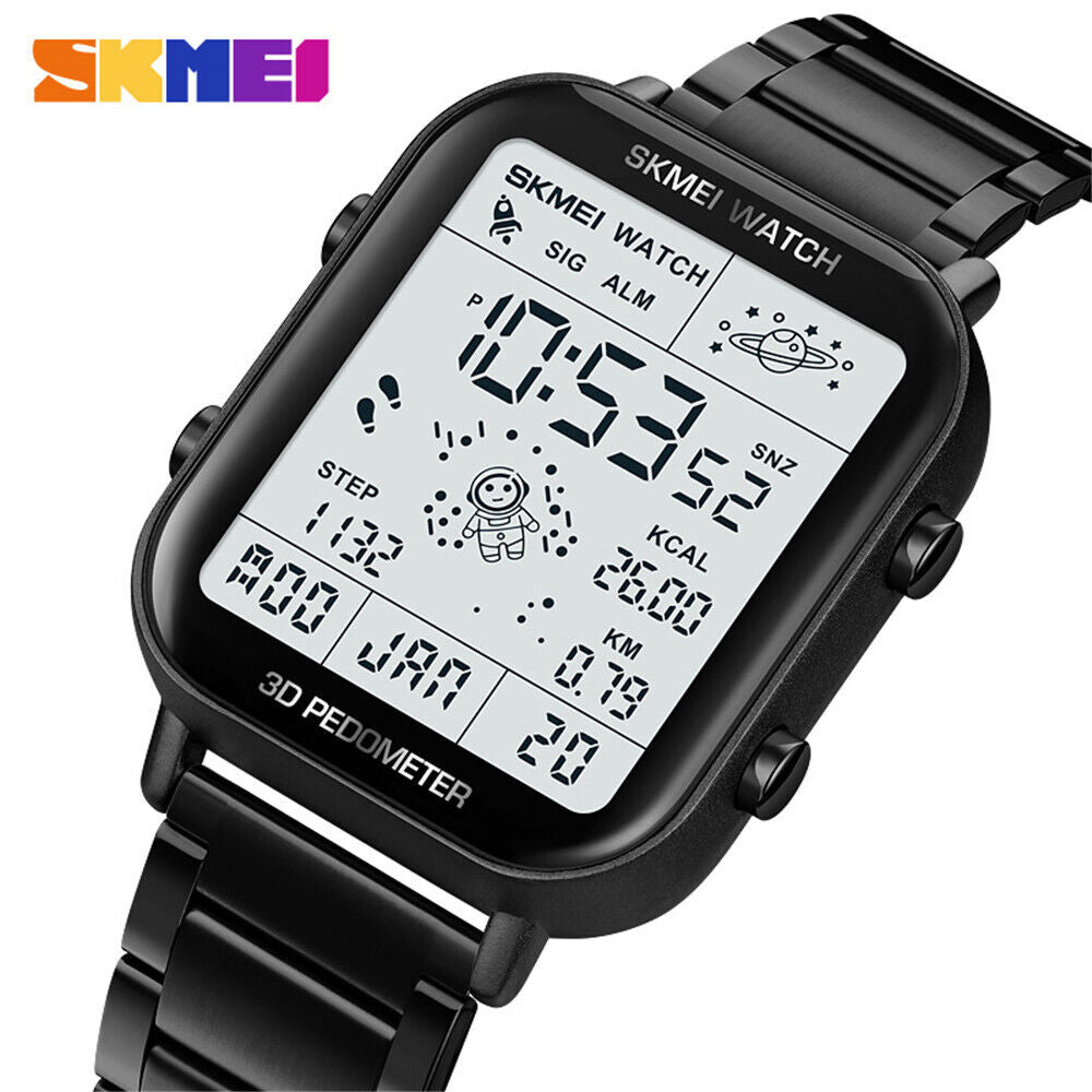 SKMEI Men Watch Rectangle Digital Wristwatch Full Steel Electronic Digital Watch