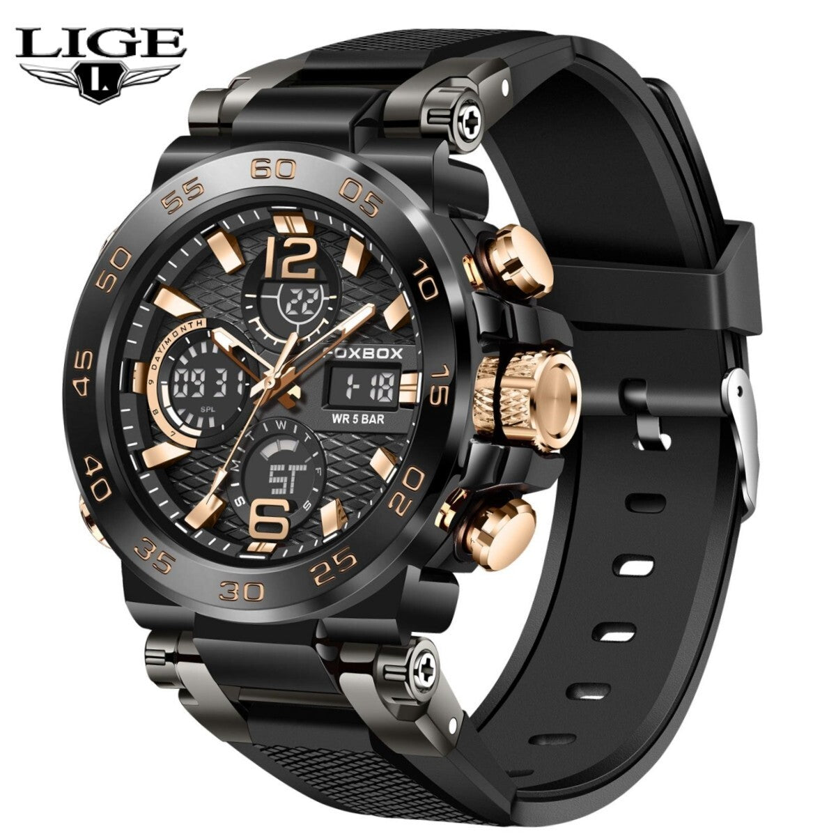 Men'S Diver Sport Wristwatch Digital Analog Quartz LED Waterproof Luxury Watches