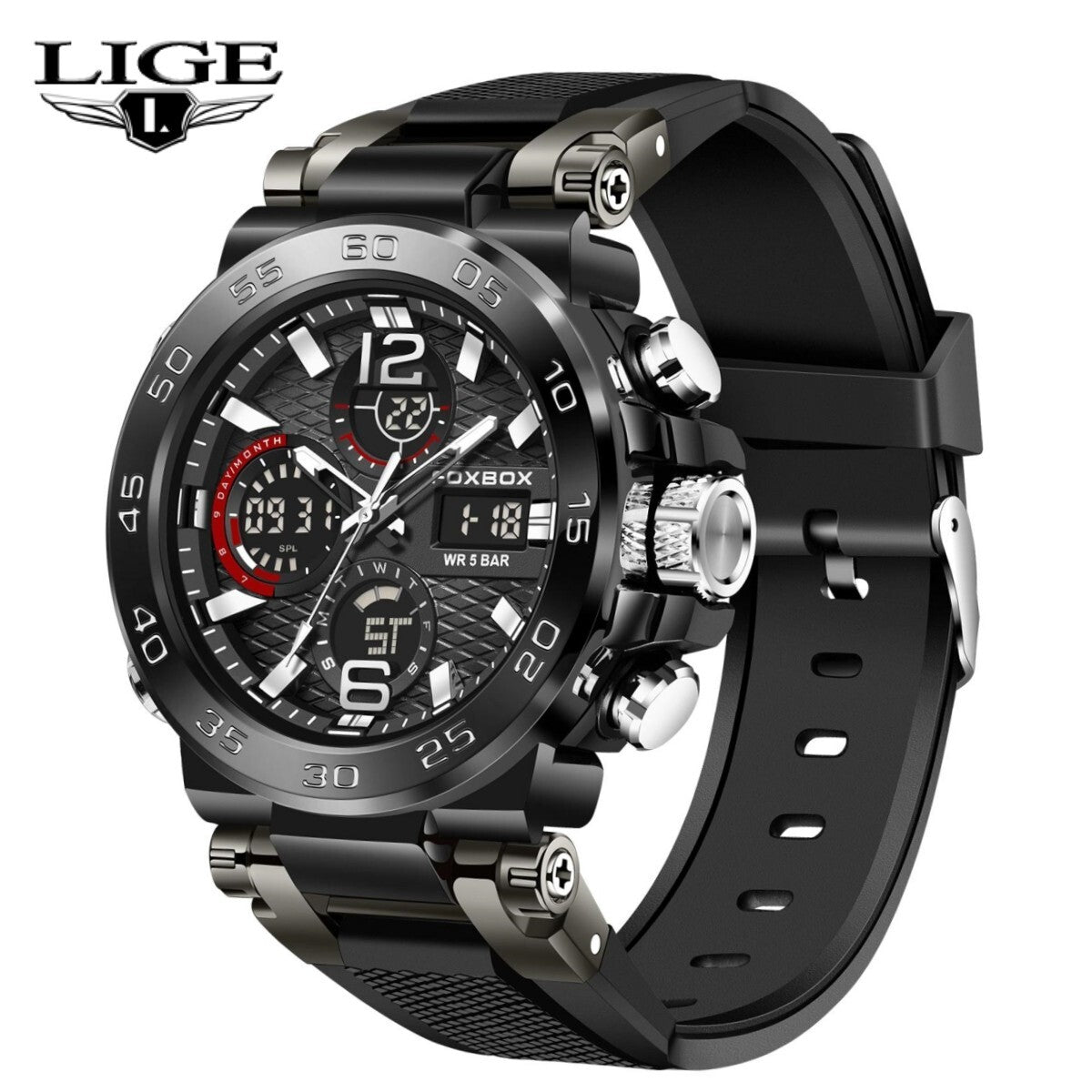 Men'S Diver Sport Wristwatch Digital Analog Quartz LED Waterproof Luxury Watches