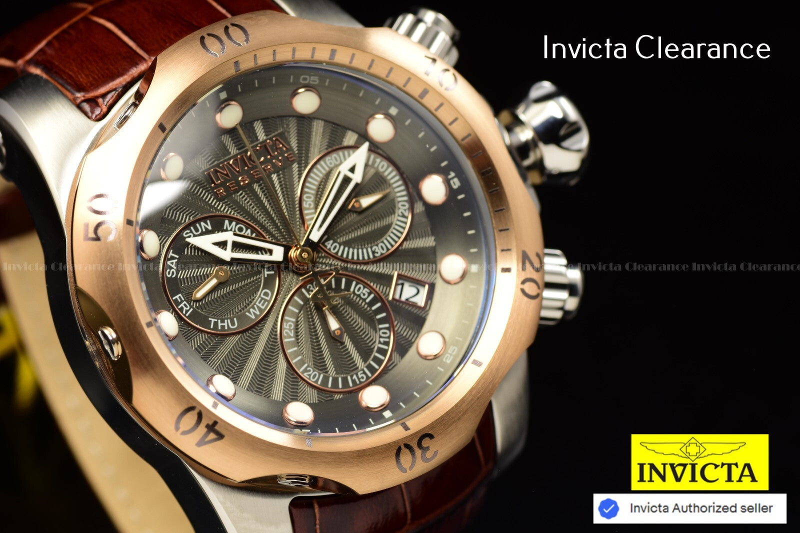 Invicta Men'S 54Mm Reserve VENOM Elegant SWISS Chronograph Brown Leather Watch