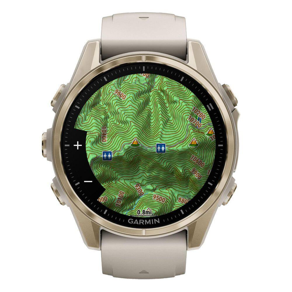 Fenix 8 AMOLED Multisport 43-Mm GPS Watch with Silicone Band 1.69 X .54 in Sapphire Lens, Soft Gold and Fog Gray