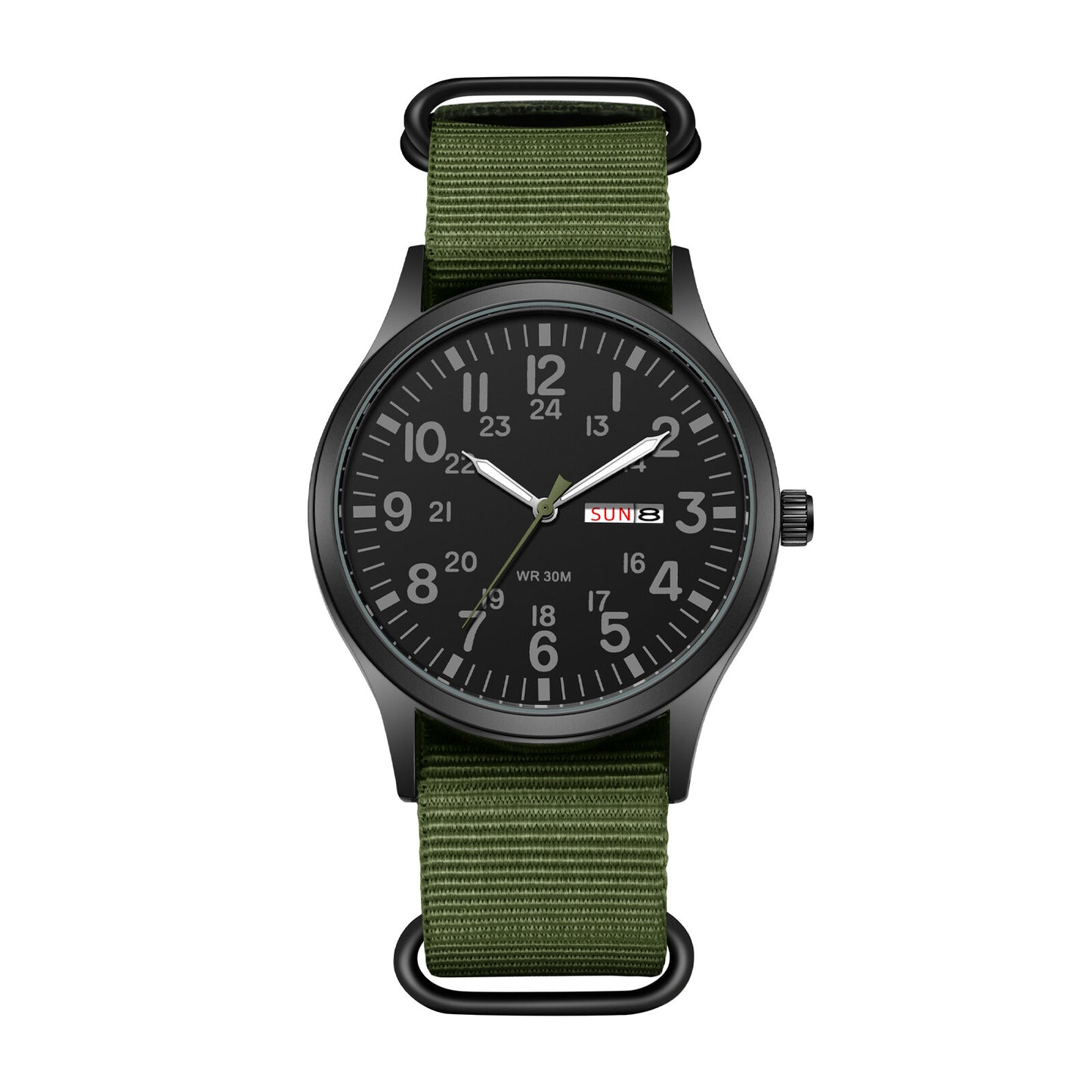 Men'S Tactical Military Nylon Band Quartz Date Wrist Watch Luminous 24-Hour Dial