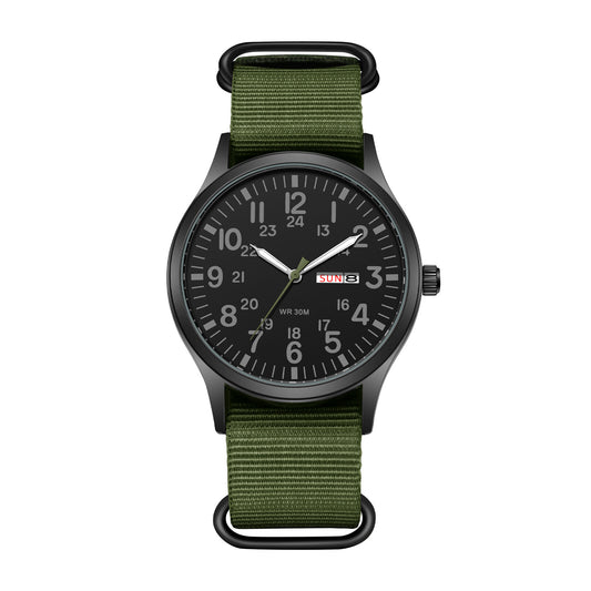 Men'S Tactical Military Nylon Band Quartz Date Wrist Watch Luminous 24-Hour Dial