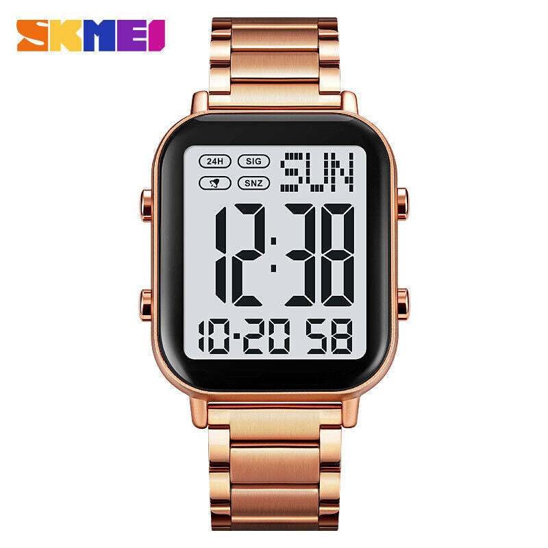 SKMEI Men Watch Rectangle Digital Wristwatch Full Steel Electronic Digital Watch