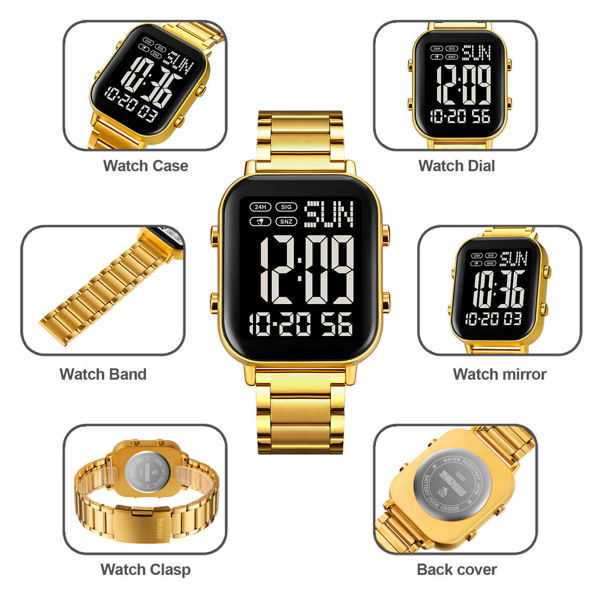 SKMEI Men Watch Rectangle Digital Wristwatch Full Steel Electronic Digital Watch