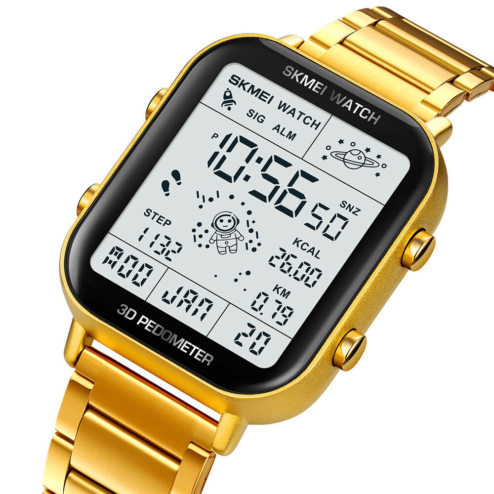 SKMEI Men Watch Rectangle Digital Wristwatch Full Steel Electronic Digital Watch