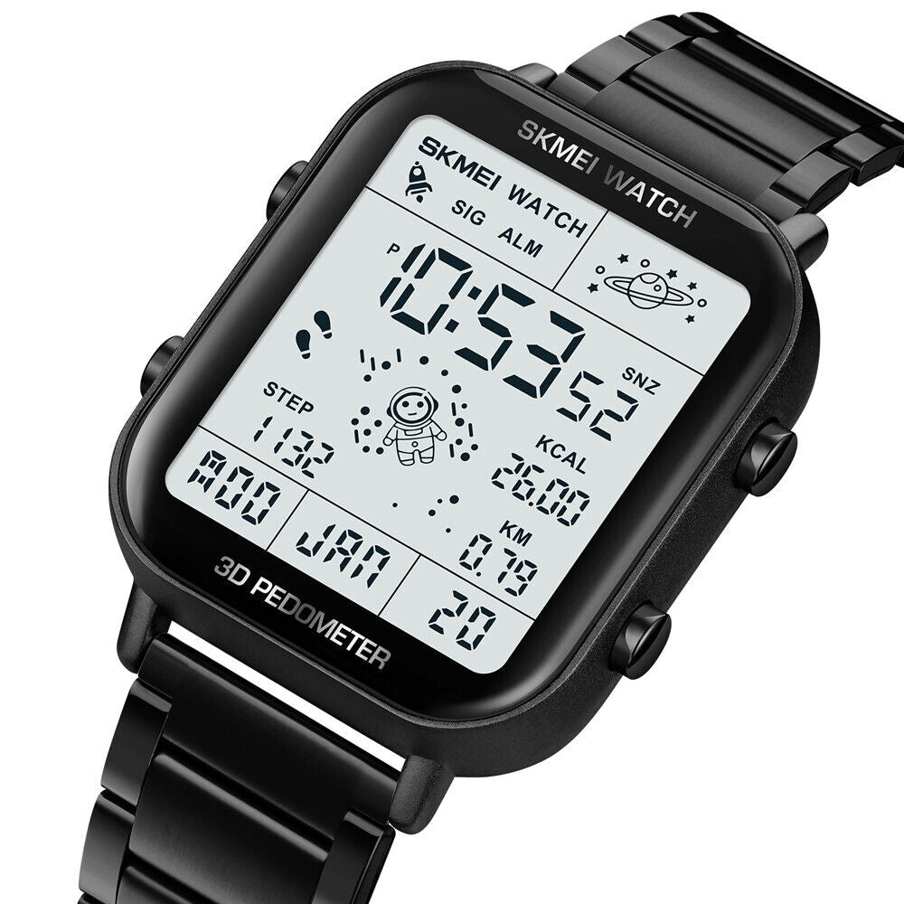 SKMEI Men Watch Rectangle Digital Wristwatch Full Steel Electronic Digital Watch