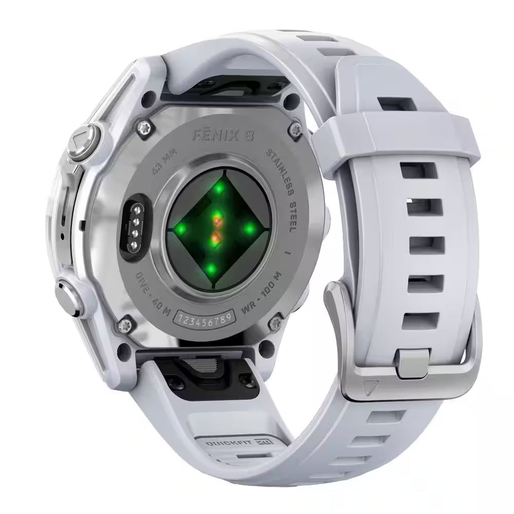 Fenix 8 AMOLED Multisport 43-Mm GPS Watch with Silicone Band 1.69 X .54 in Silver and Whitestone