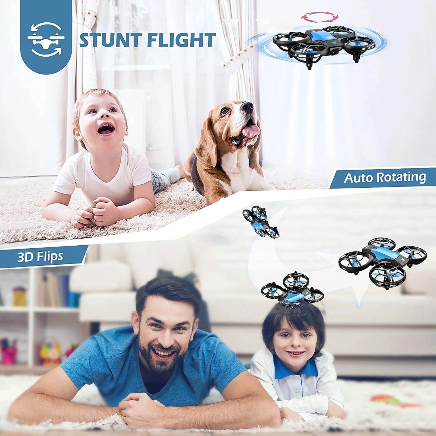 Drone Mini with 720P HD Camera for Adults and Children FPV Real-Time Video, 3 Modular Batteries Blue