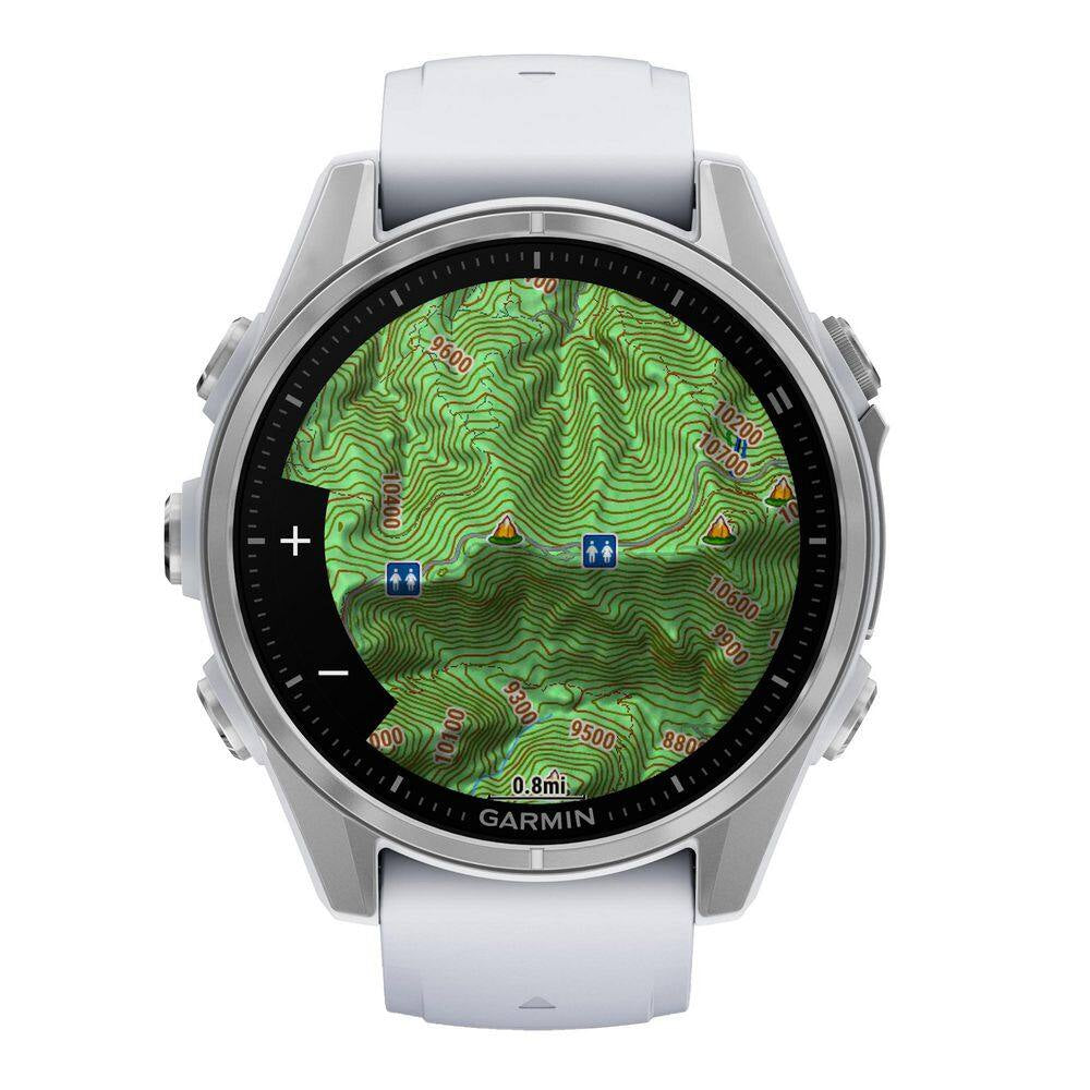 Fenix 8 AMOLED Multisport 43-Mm GPS Watch with Silicone Band 1.69 X .54 in Silver and Whitestone
