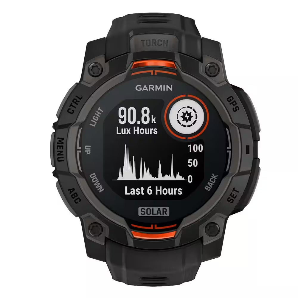 Instinct 3 45 Mm Solar GPS Smartwatch Black with Black Silicone Band 1.77 X .58 In.