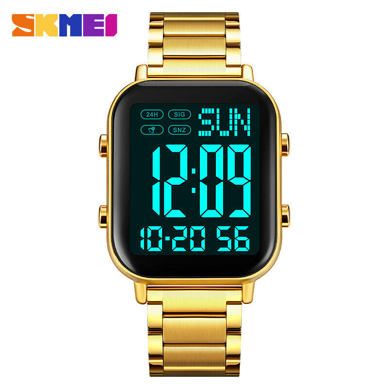 SKMEI Men Watch Rectangle Digital Wristwatch Full Steel Electronic Digital Watch