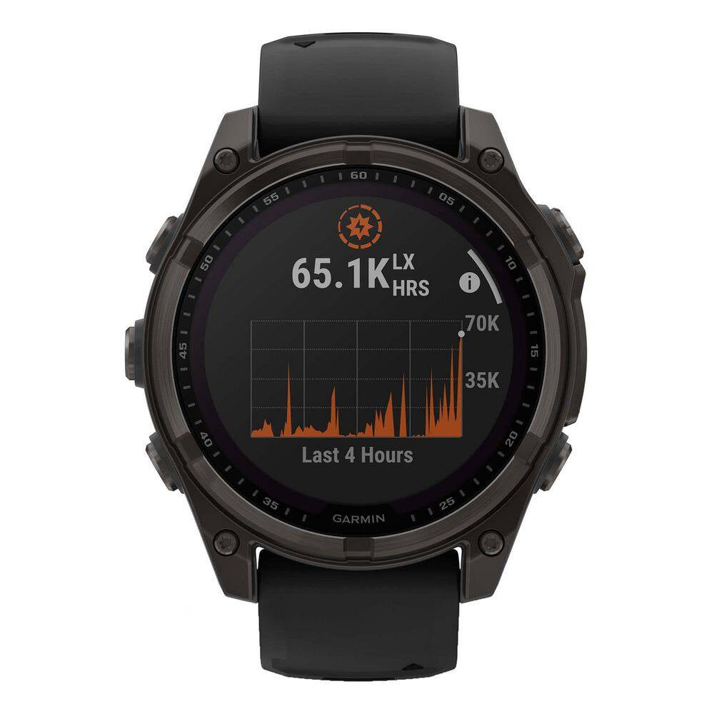 Fenix 8 Multisport 47-Mm Sapphire Solar GPS Watch with Silicone Band 1.85 X .6 in Carbon Gray DLC Titanium and Black