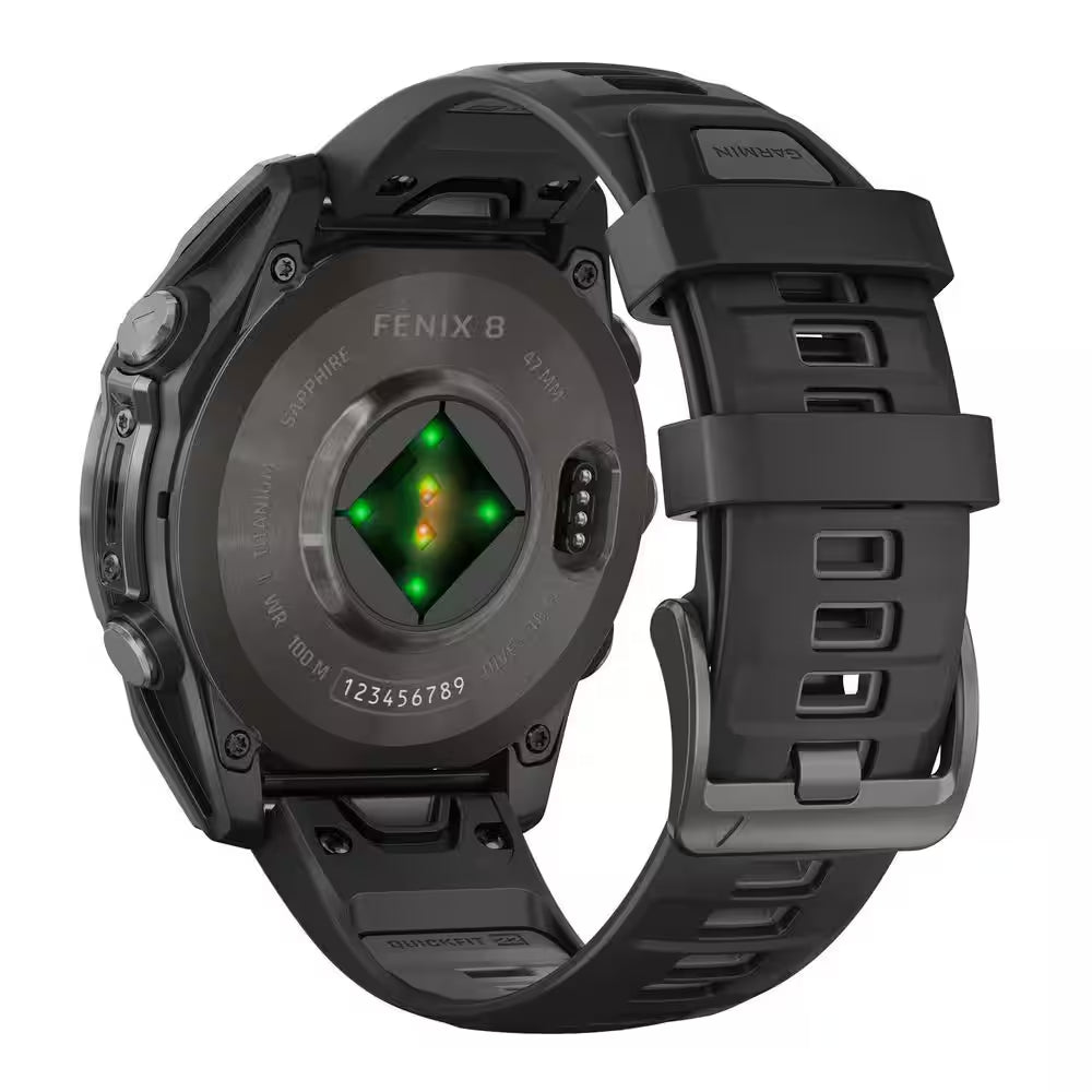 Fenix 8 AMOLED Multisport 47-Mm GPS Watch with Silicone Band 1.85 X .54 in Black