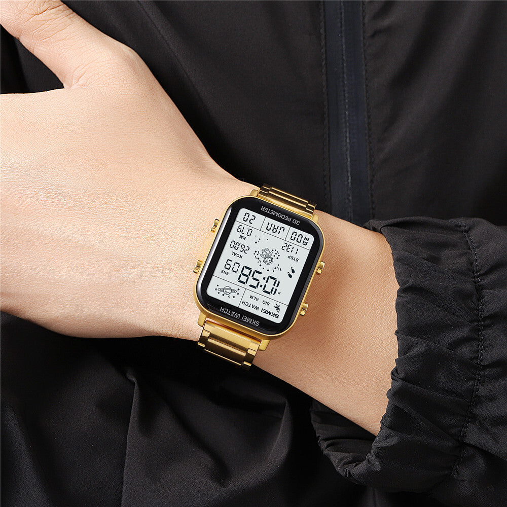 SKMEI Men Watch Rectangle Digital Wristwatch Full Steel Electronic Digital Watch