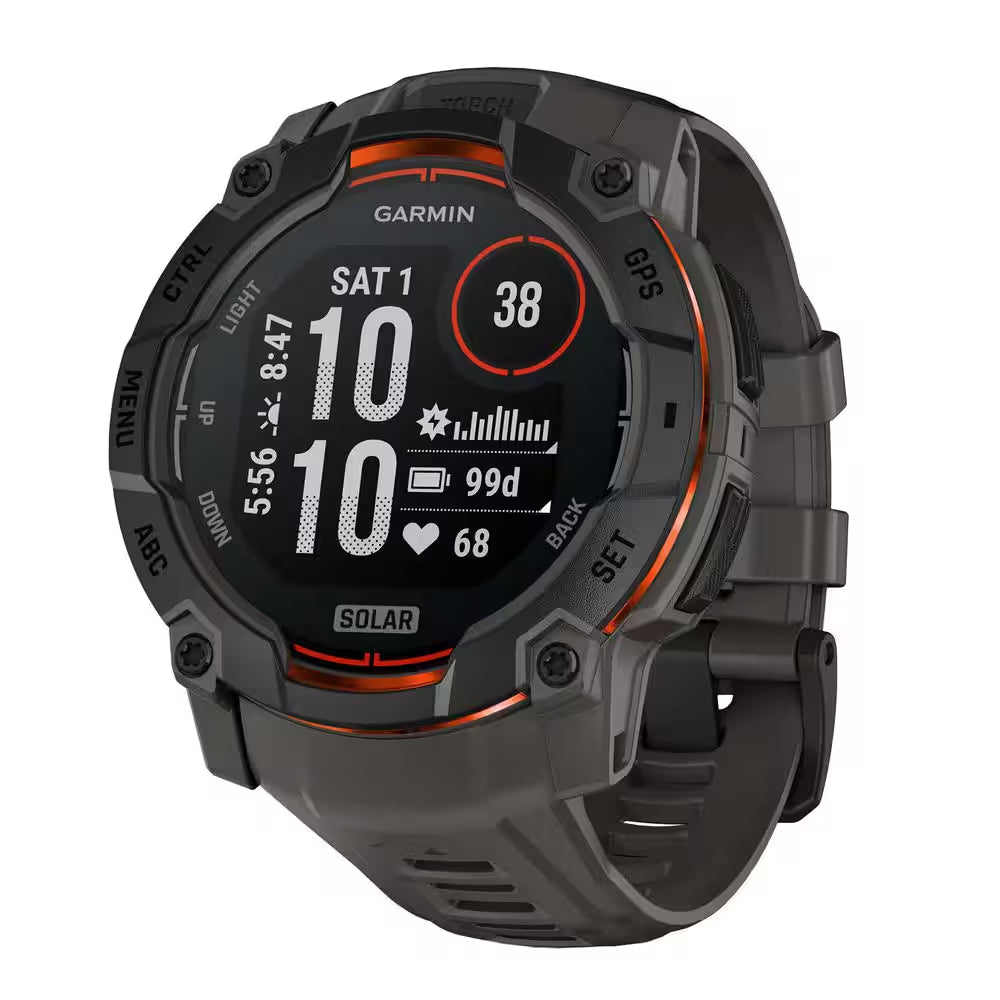 Instinct 3 45 Mm Solar GPS Smartwatch Black with Black Silicone Band 1.96 X .56 In.