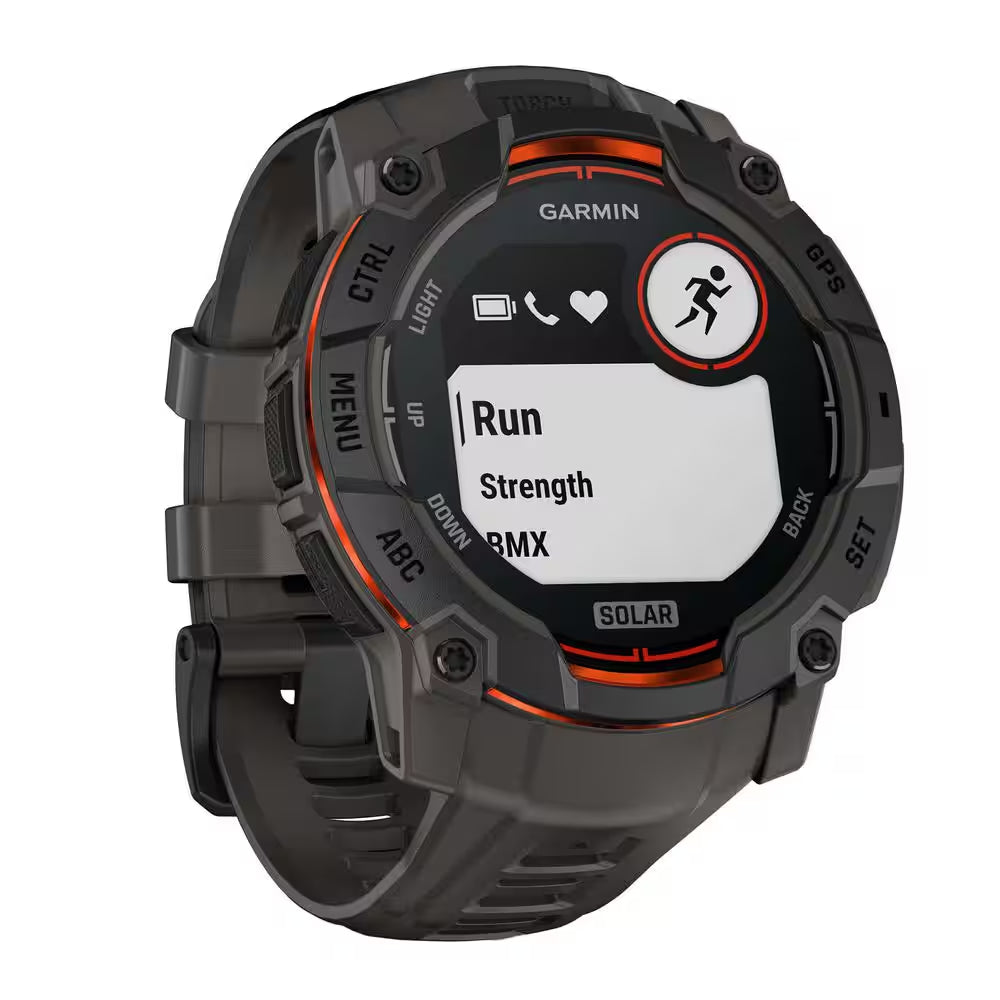 Instinct 3 45 Mm Solar GPS Smartwatch Black with Black Silicone Band 1.96 X .56 In.