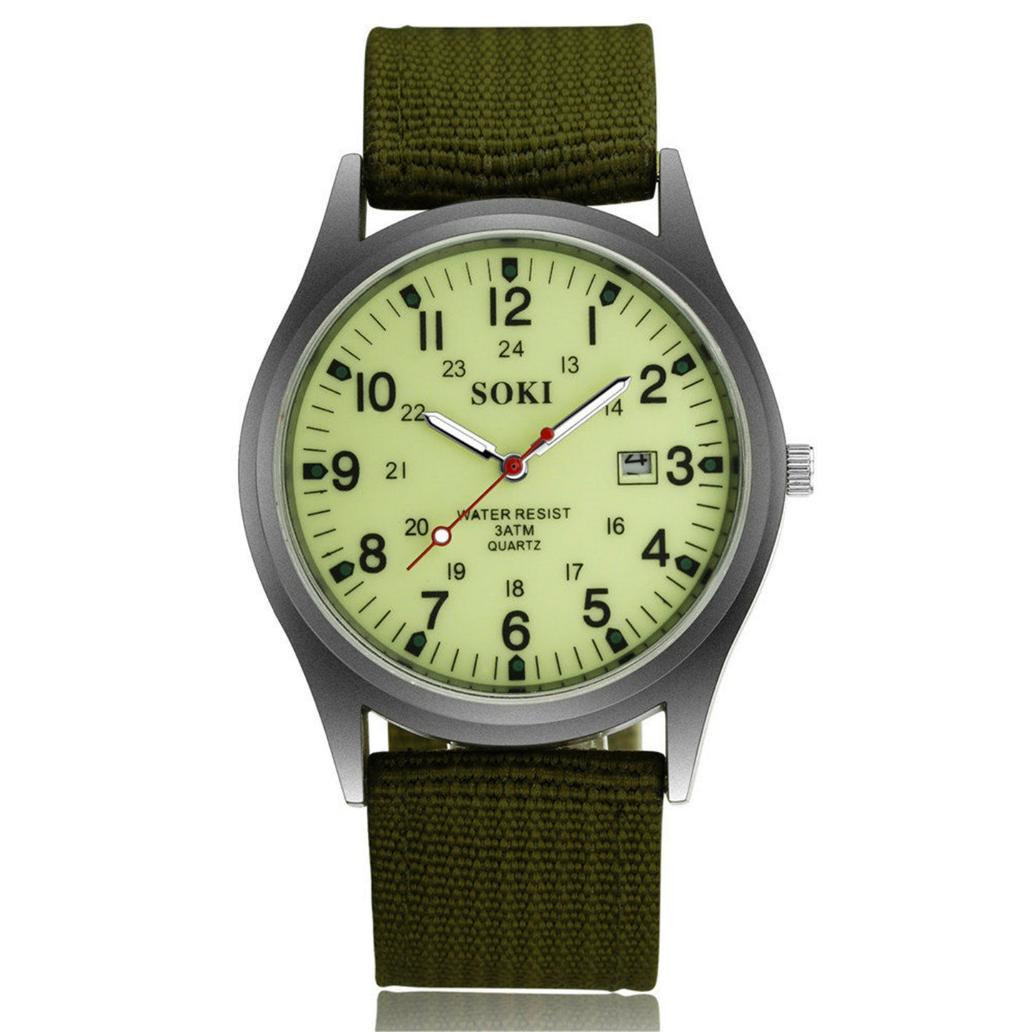 Men'S Army Military Luminous 24 Hours Dial Nylon Strap Date Quartz Wrist Watch