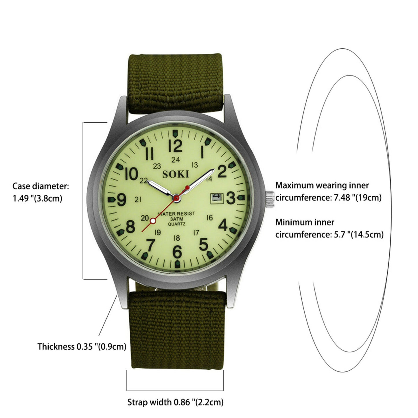 Men'S Army Military Luminous 24 Hours Dial Nylon Strap Date Quartz Wrist Watch