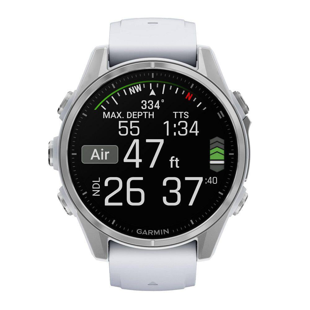 Fenix 8 AMOLED Multisport 43-Mm GPS Watch with Silicone Band 1.69 X .54 in Silver and Whitestone
