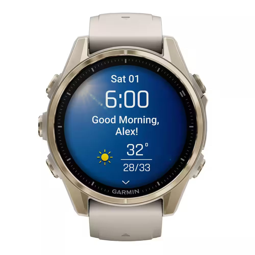 Fenix 8 AMOLED Multisport 43-Mm GPS Watch with Silicone Band 1.69 X .54 in Sapphire Lens, Soft Gold and Fog Gray