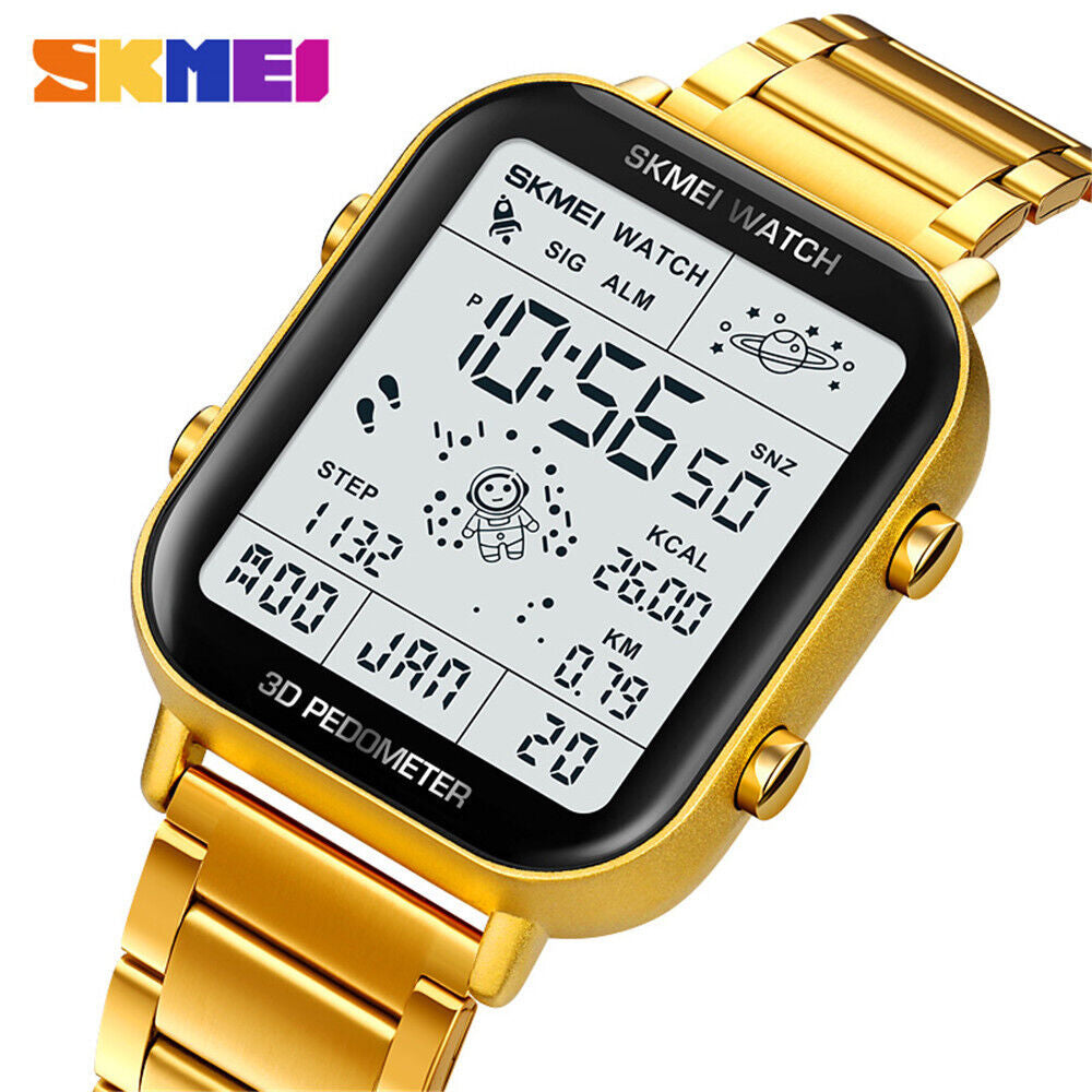 SKMEI Men Watch Rectangle Digital Wristwatch Full Steel Electronic Digital Watch