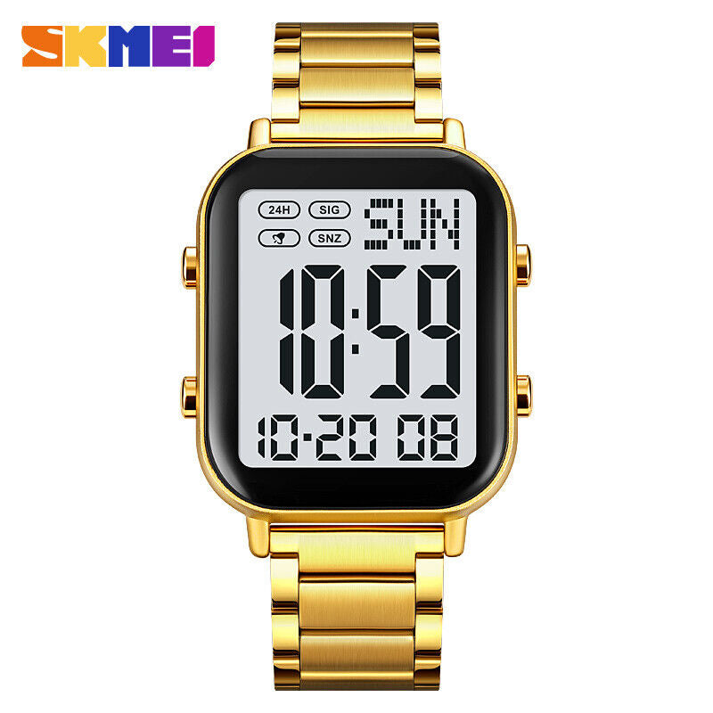 SKMEI Men Watch Rectangle Digital Wristwatch Full Steel Electronic Digital Watch