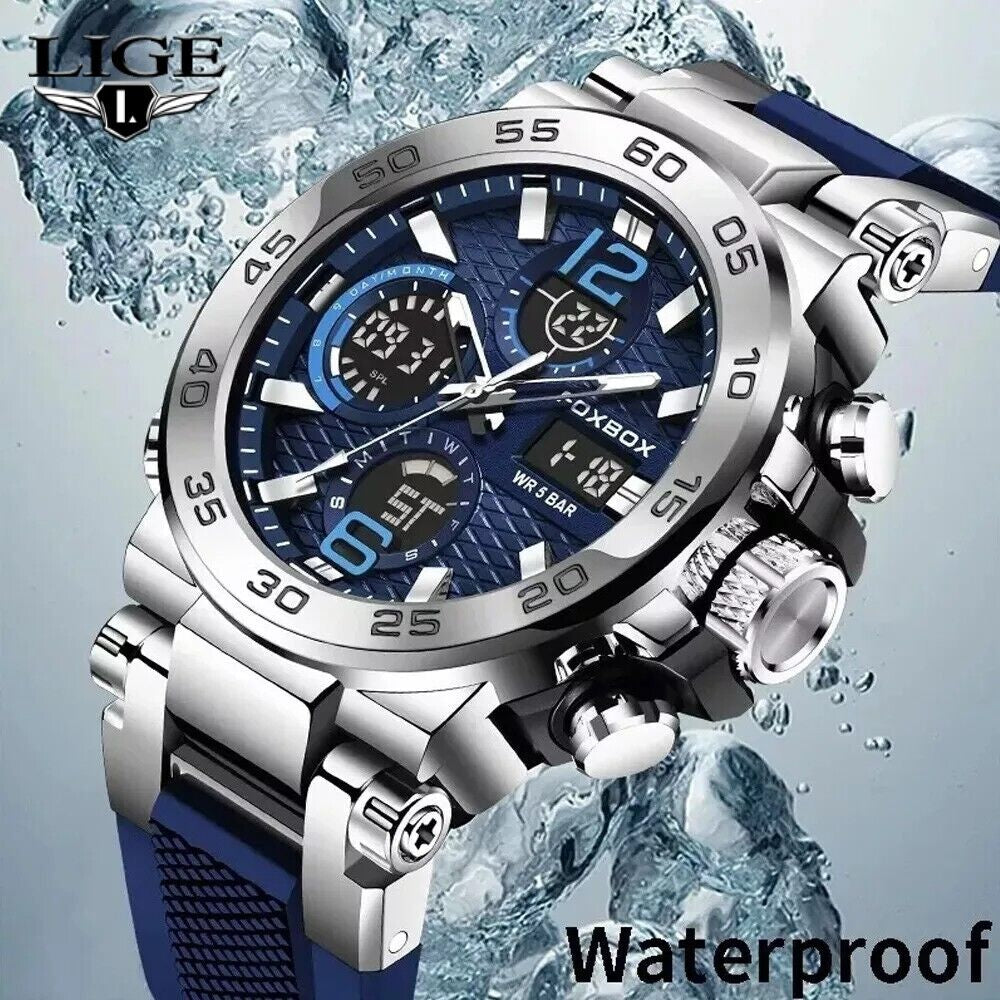 Men'S Diver Sport Wristwatch Digital Analog Quartz LED Waterproof Luxury Watches