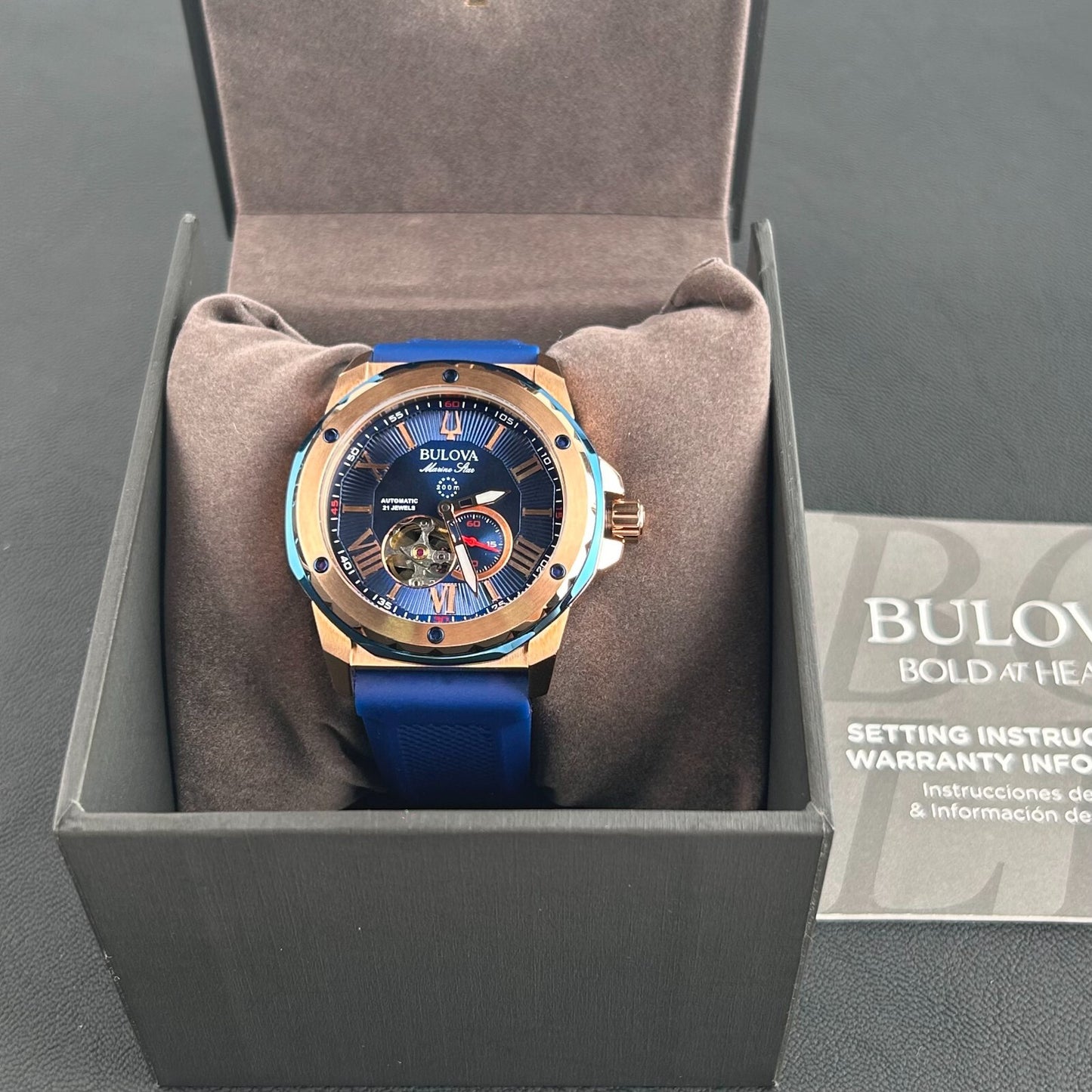 Bulova Marine Star Blue Dial-Blue Silicon Strap 98A227Automati