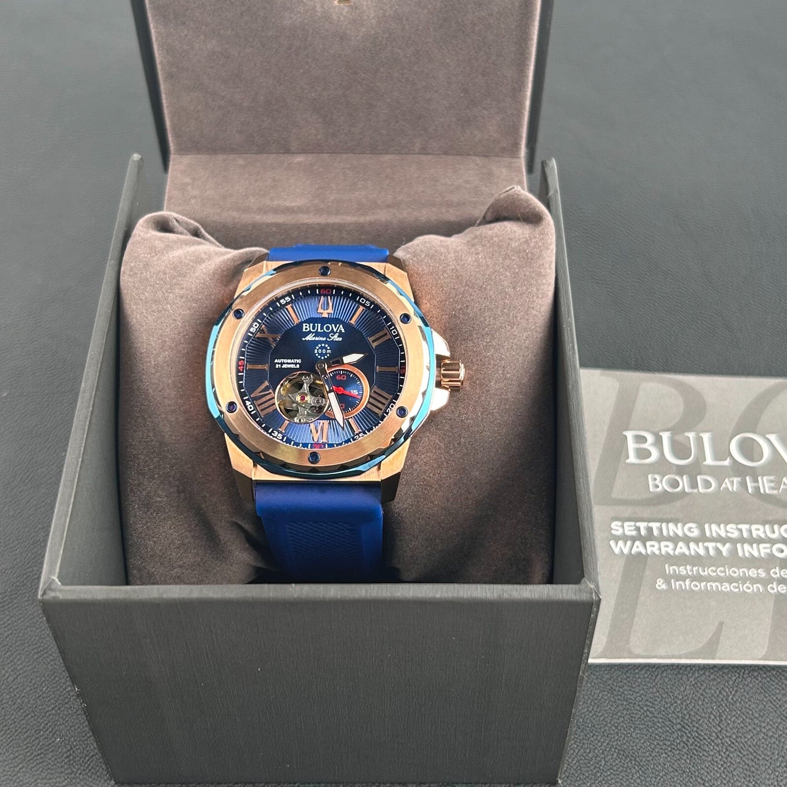 Bulova Marine Star Blue Dial-Blue Silicon Strap 98A227Automati