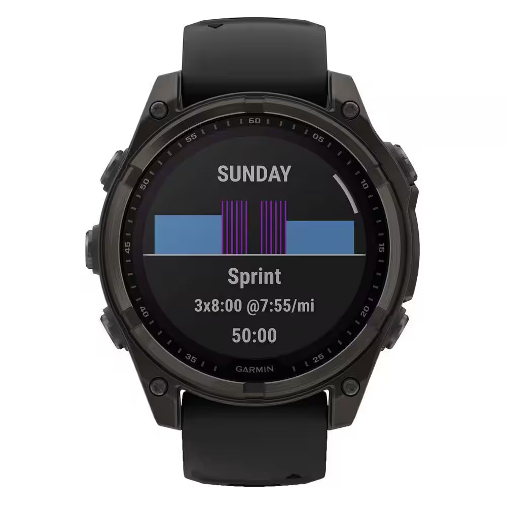 Fenix 8 Multisport 47-Mm Sapphire Solar GPS Watch with Silicone Band 1.85 X .6 in Carbon Gray DLC Titanium and Black