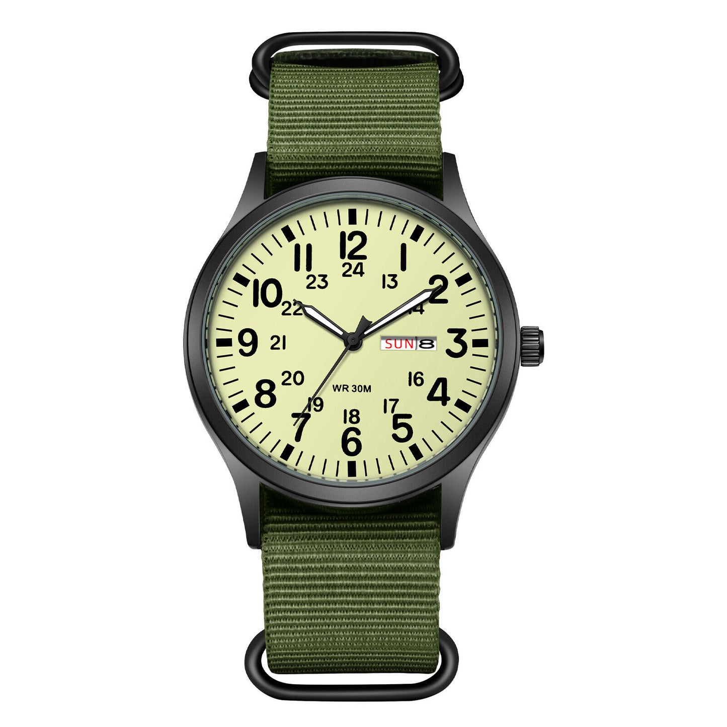Men'S Tactical Military Nylon Band Quartz Date Wrist Watch Luminous 24-Hour Dial
