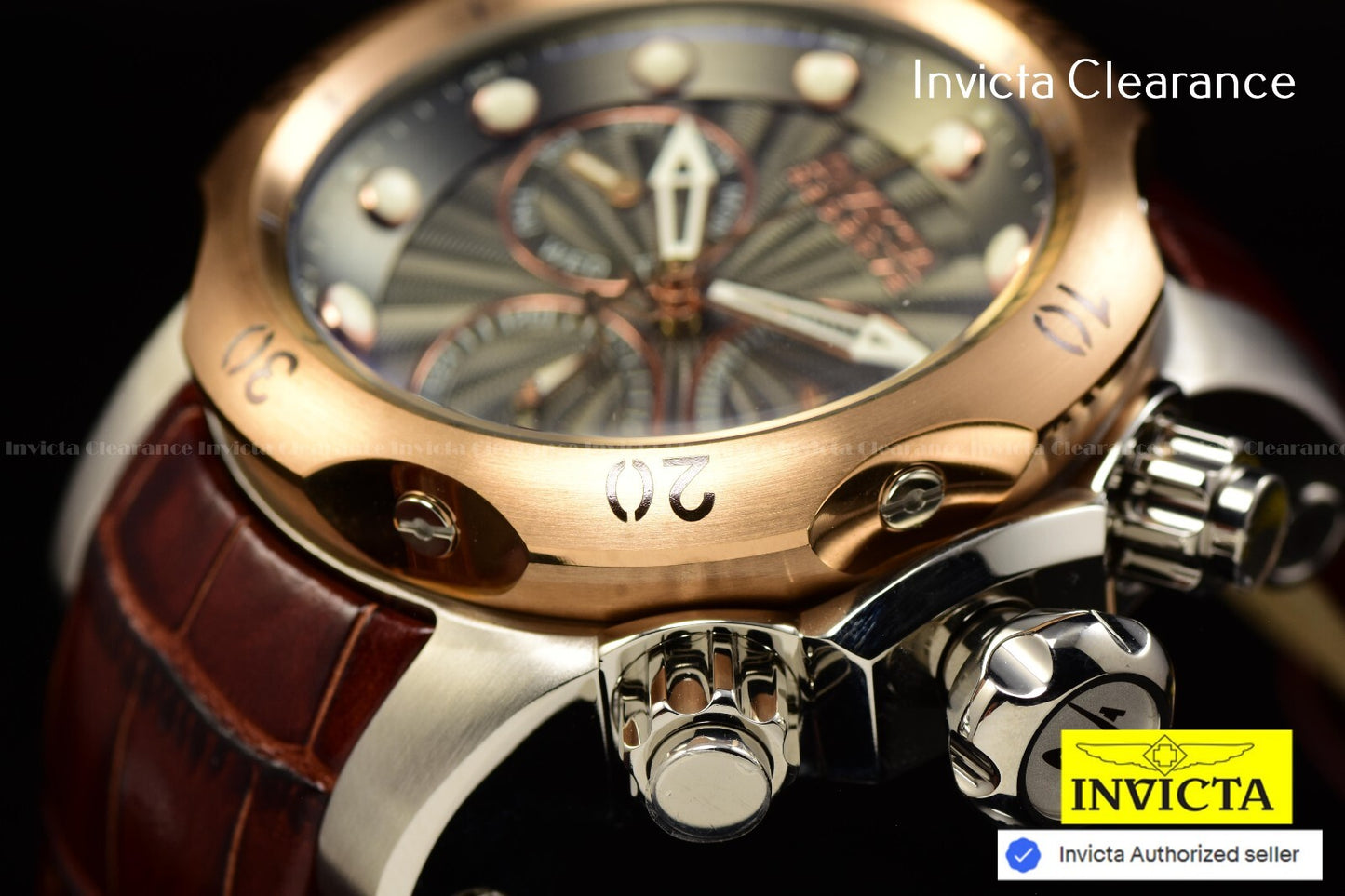 Invicta Men'S 54Mm Reserve VENOM Elegant SWISS Chronograph Brown Leather Watch