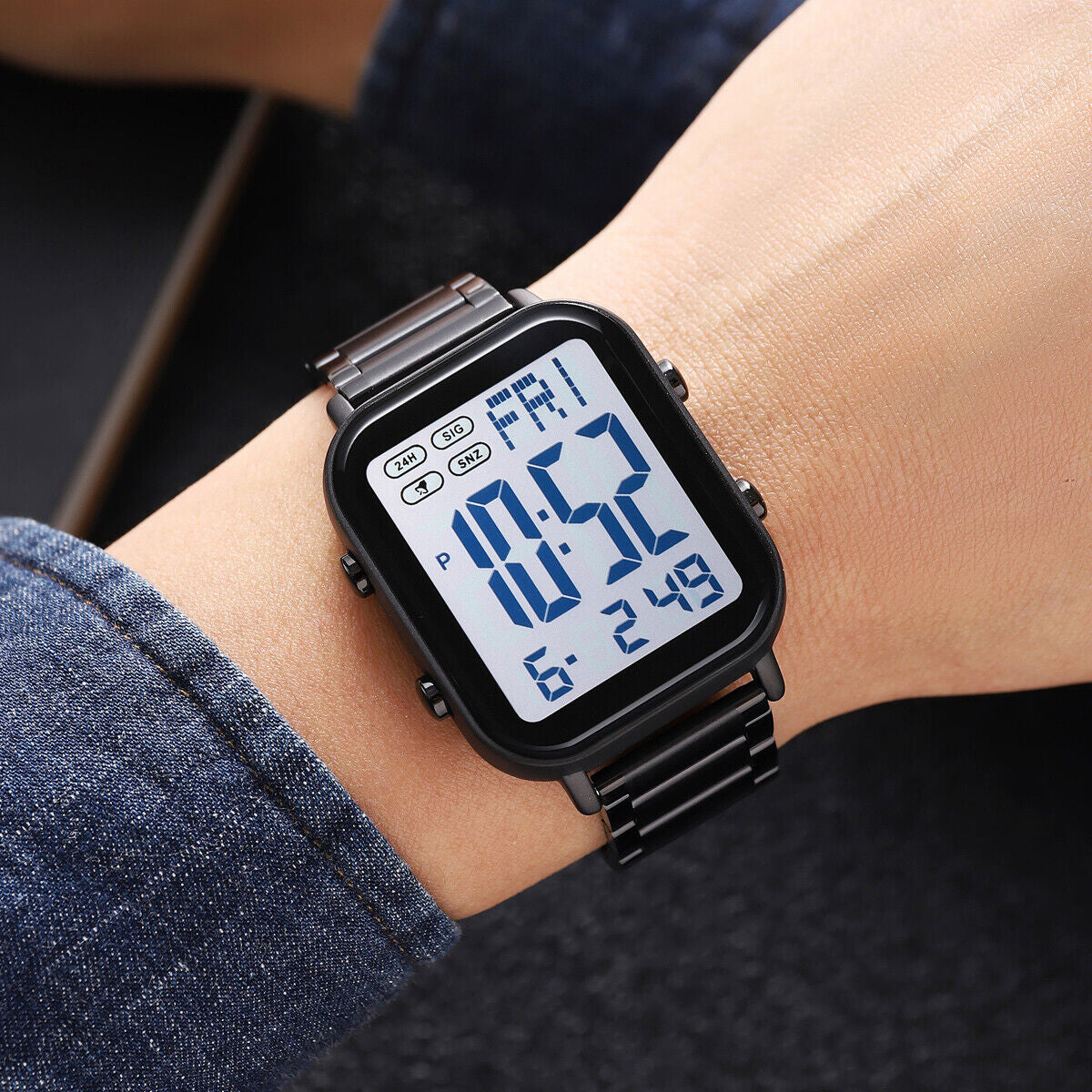 SKMEI Men Watch Rectangle Digital Wristwatch Full Steel Electronic Digital Watch